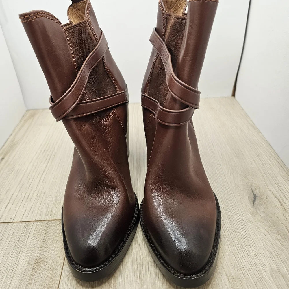 NEW WOMENS COACH JACKSON DARK SADDLE BROWN VEGAN LEATHER ANKLE BOOTS SIZE 9 - Picture 5 of 7